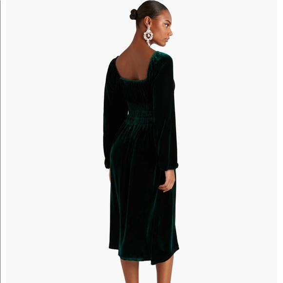 Hill house NWT jasmine velvet emerald green long balloon sleeve nap dress - Picture 2 of 5